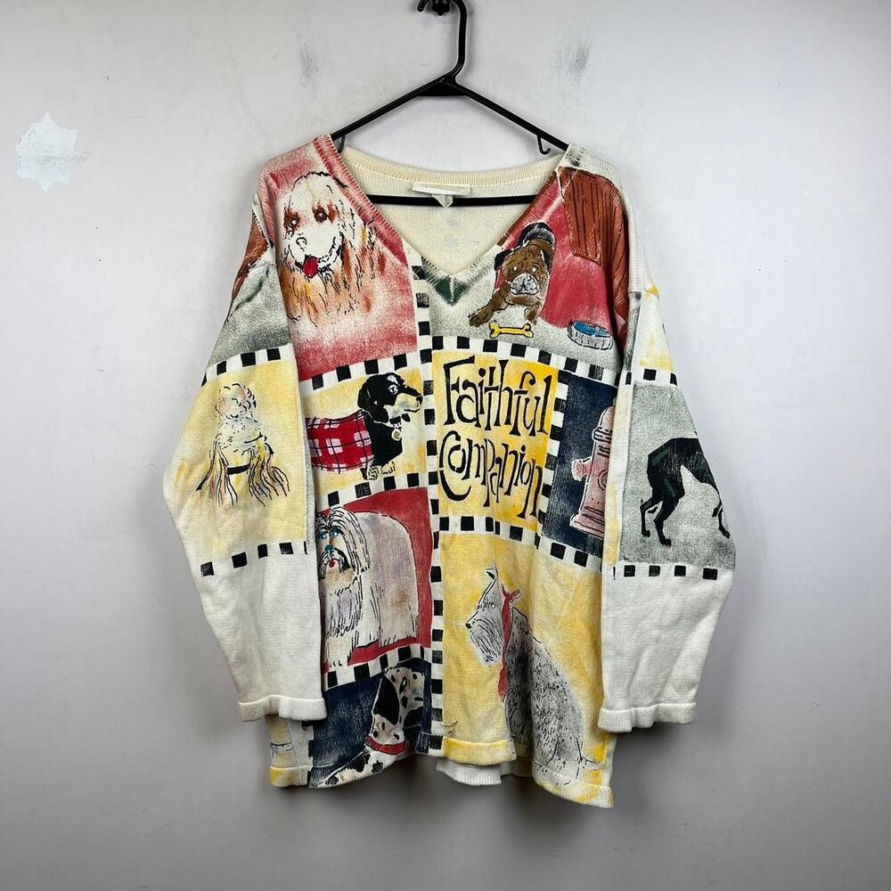 Vintage 90s Marguerita Faithful Companion  Graphic Cotton Jumper Size L
